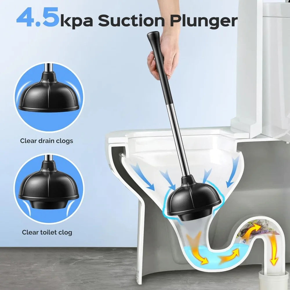 Stainless Steel Toilet Plunger and Brush Set: 2-Piece Rust-Resistant Combo