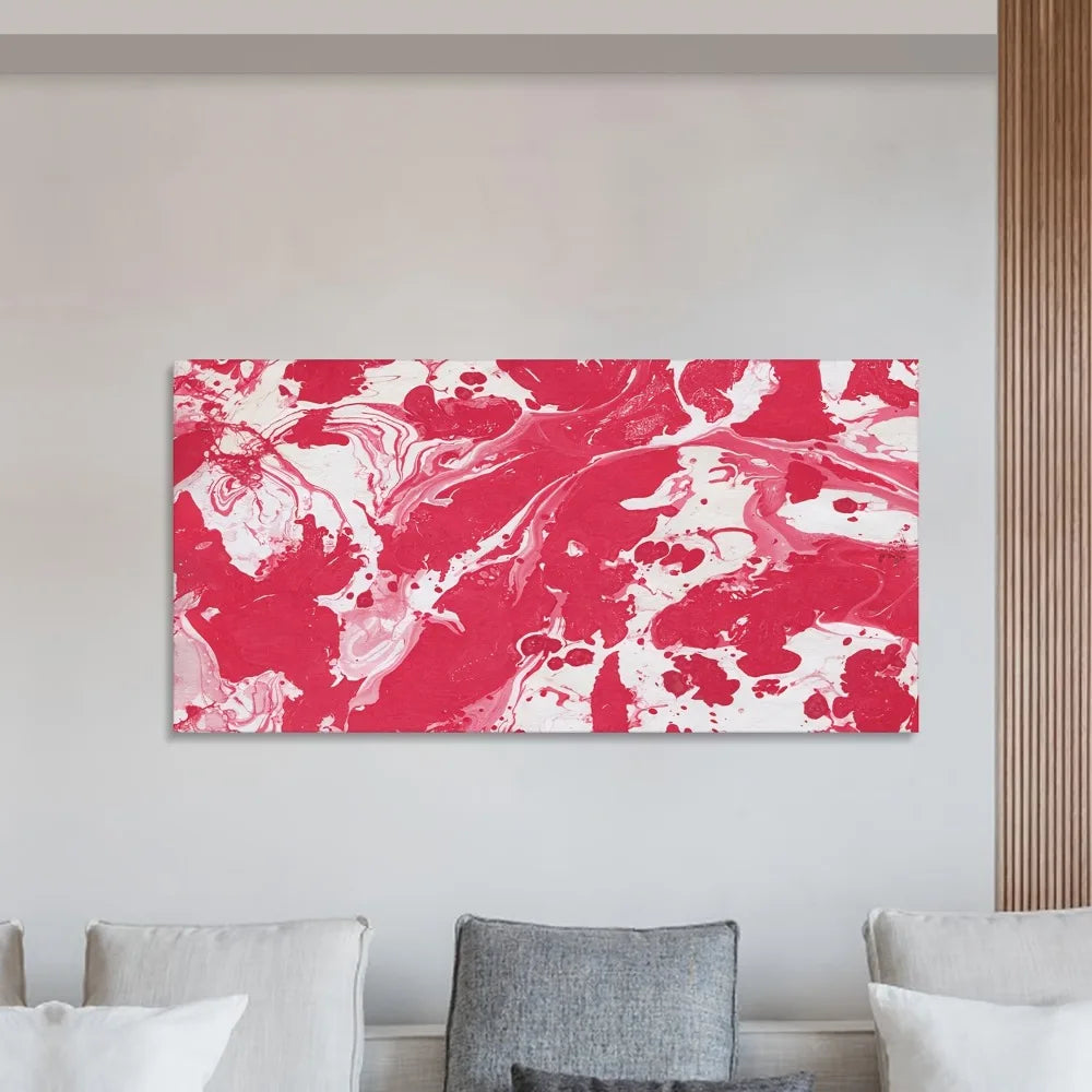 Abstract Red and White Acrylic Liquid Painting Print w/1.5 inch solid wood frame