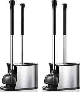 Stainless Steel Toilet Plunger and Brush Set: 2-Piece Rust-Resistant Combo