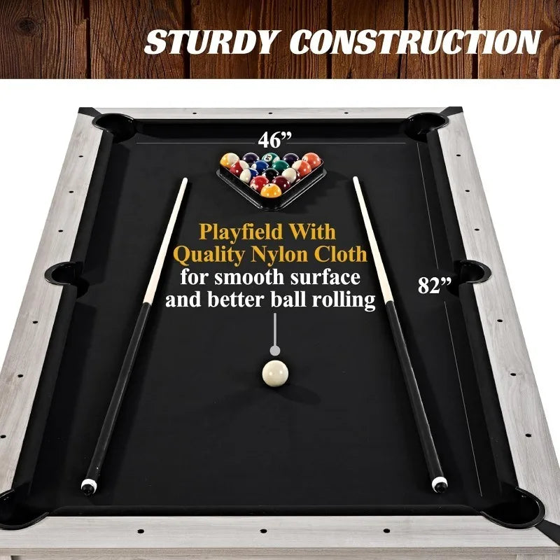 7ft 3-in-1 Pool Table with Drop Pockets & Convertible Dining Top