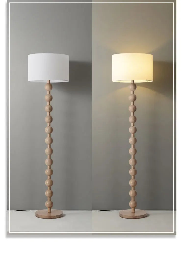 Vintage Floor Lamp Fabric and Wood Vertical Light