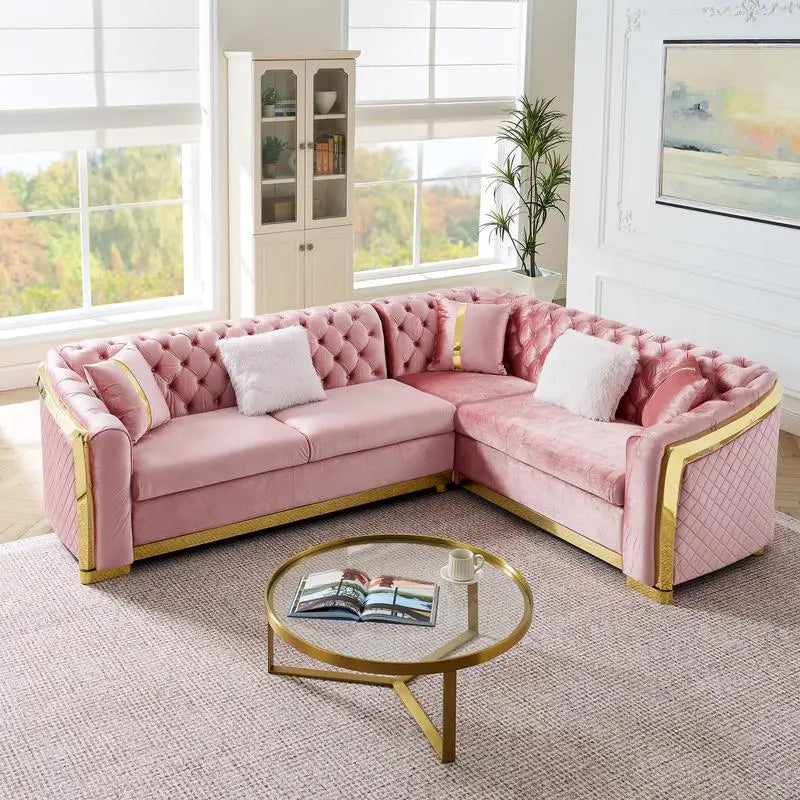 106" L-Shaped Sectional Sofa Set with Gold Accents