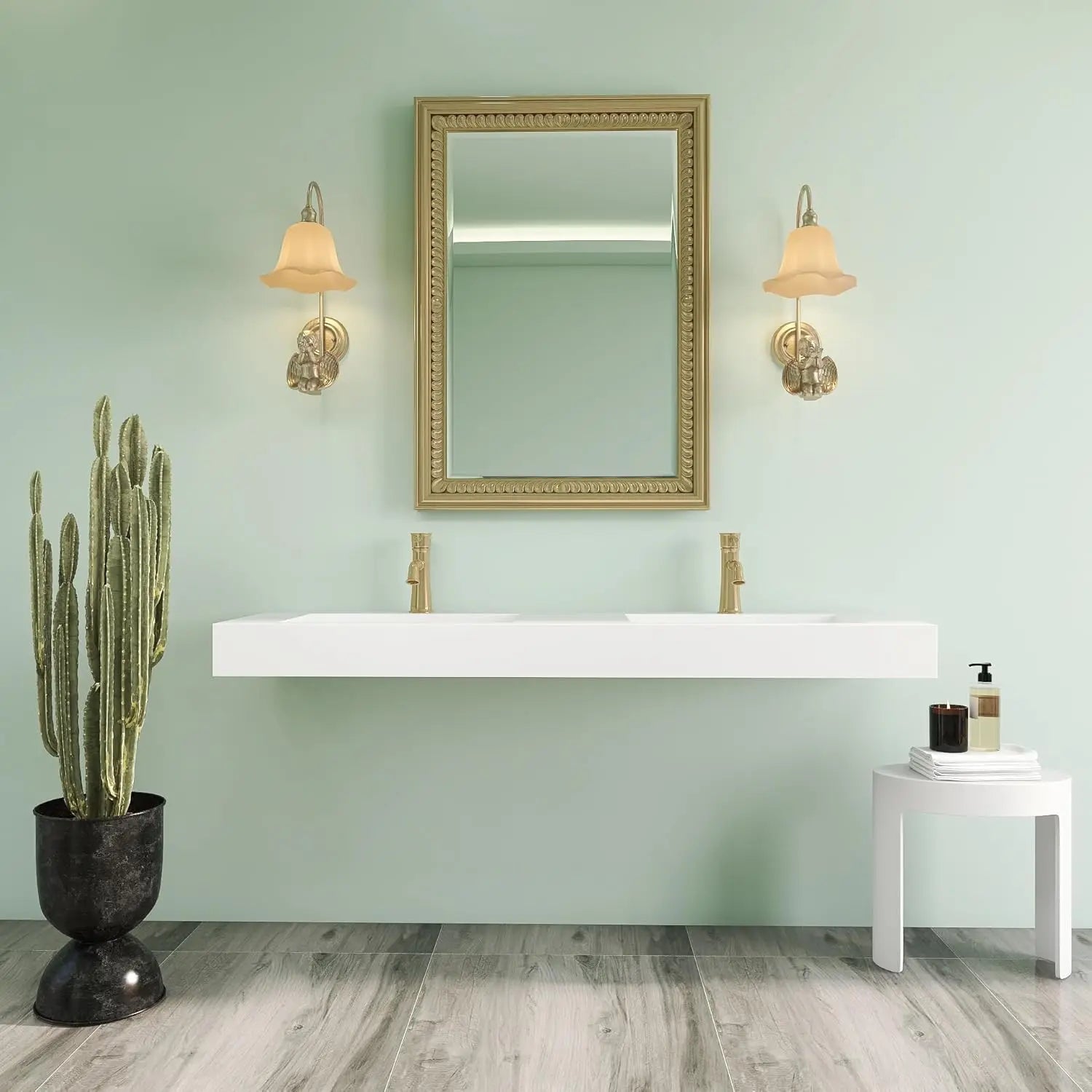 Matte White Stone Wall-Hung Resin Solid Surface Vanity