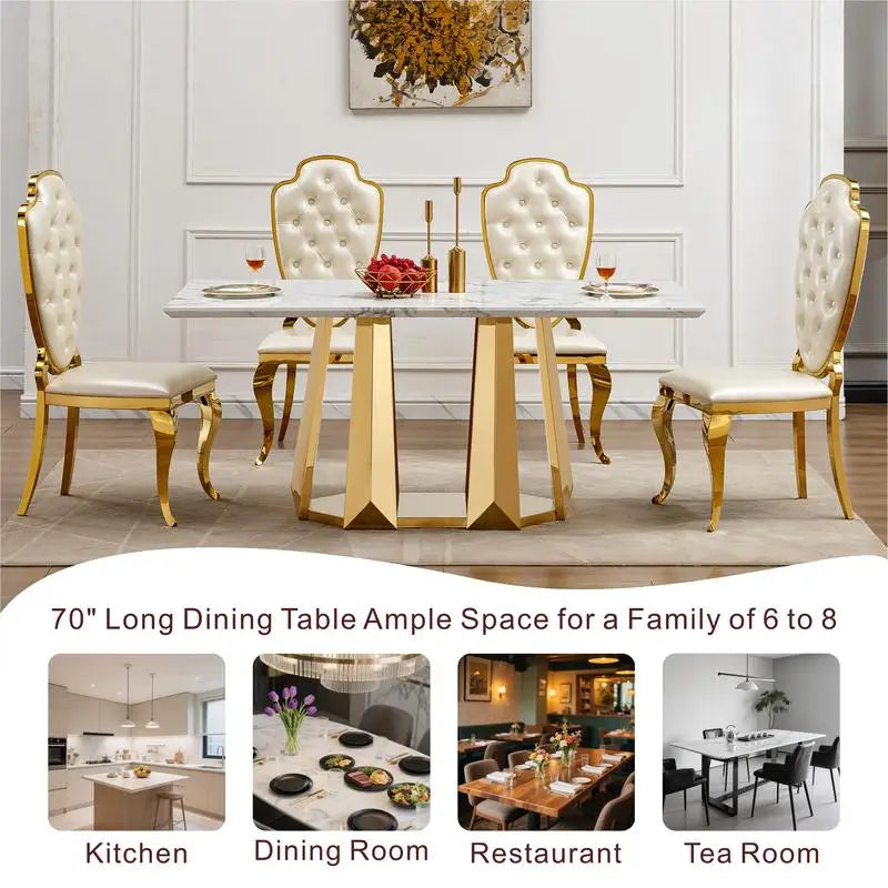 Rectangular Faux Marble Dining Table for 6