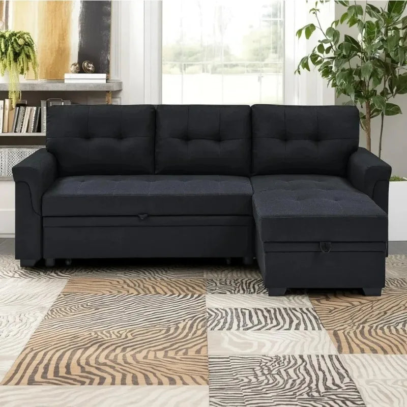 Modern L-Shaped Sectional Sofa with Reversible Chaise, Storage, and Pull-Out Sleeper