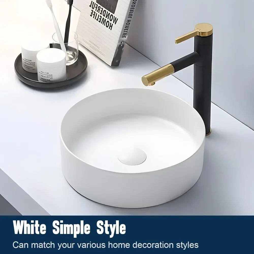 White Ceramic Round Countertop Sink  Sink/Without Faucet