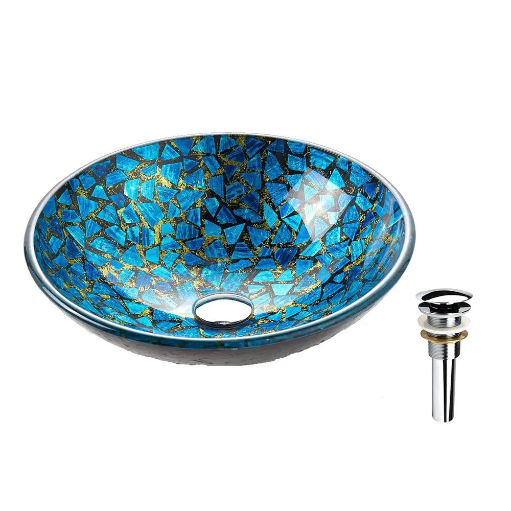 Mosaic Glass Starry Blue Vessel Bathroom Sink