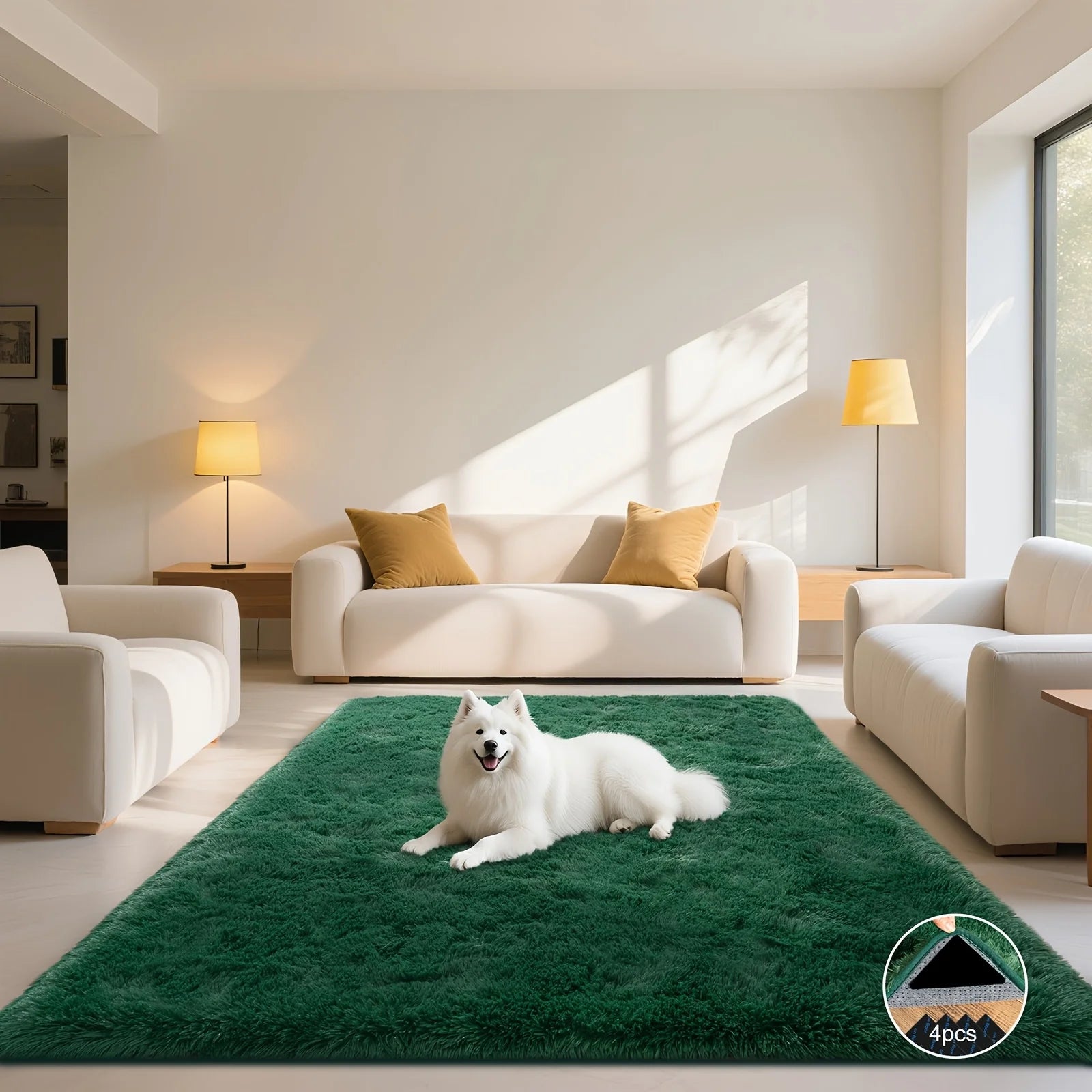 Dark Green Soft Shaggy Non-Slip Rug