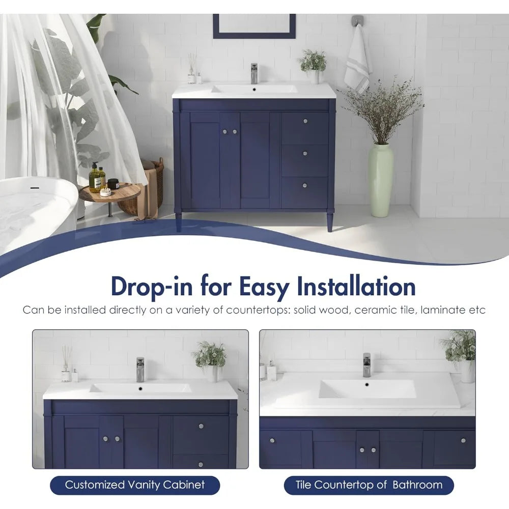 Ceramic Bathroom Vanity Sink Top with Overflow