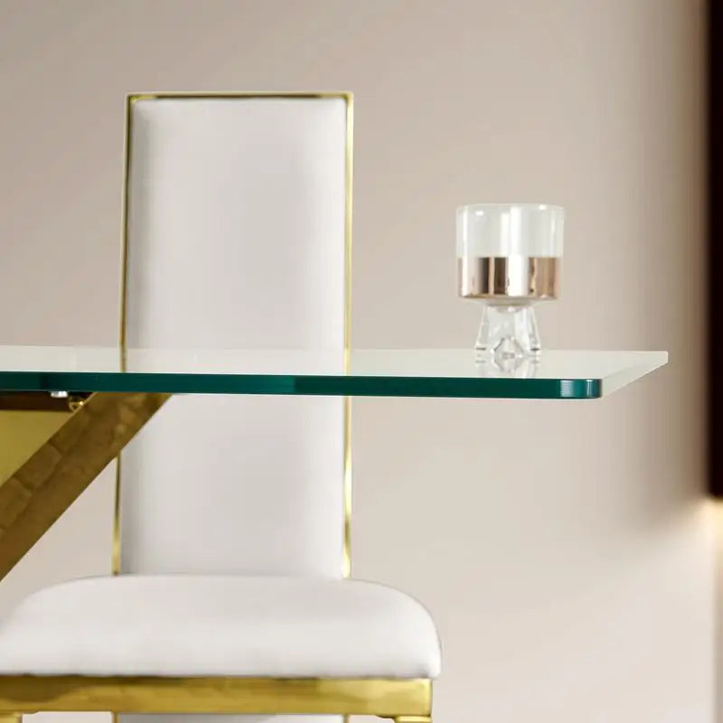 Gold Stainless Steel Dining Table with Clear Tempered Glass Top
