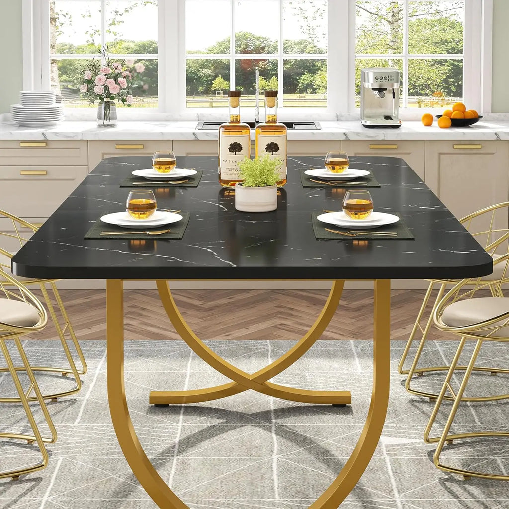 Rectangular Faux Marble Dining Table for 4 to 6