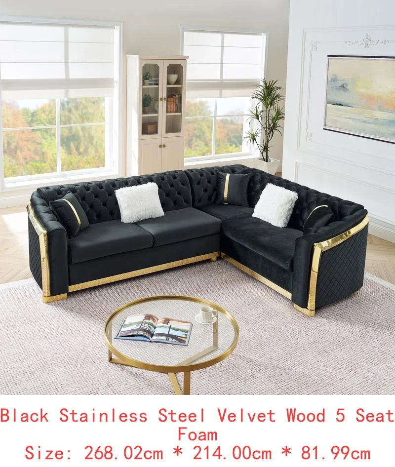 106" L-Shaped Sectional Sofa Set with Gold Accents