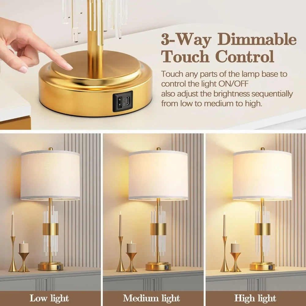 Gold Bedside Lamps With Touch Control (Set Of 2)
