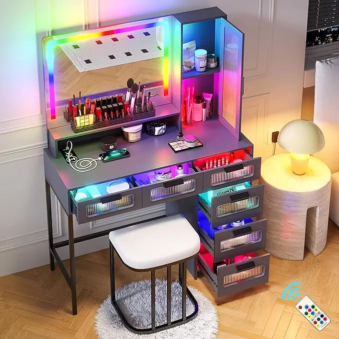 RGB Vanity Desk Dressing Table Set w/Mirror and Lights
