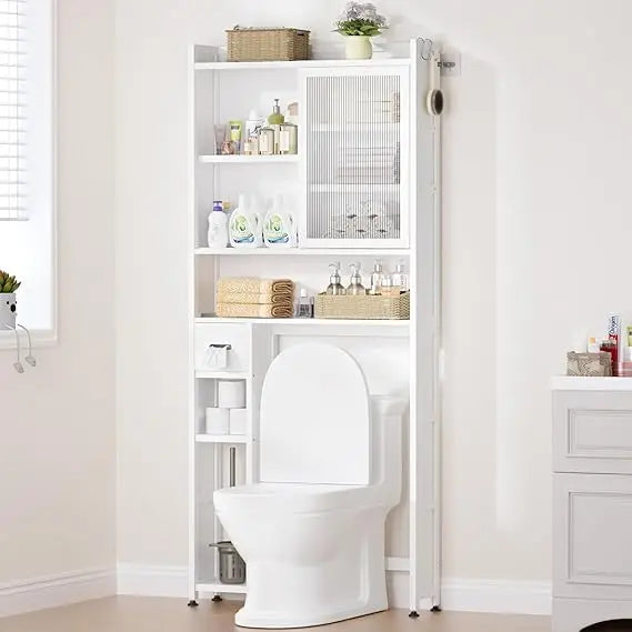 Over The Toilet Storage Cabinet with Acrylic Door Panel and Paper Towel Drawer