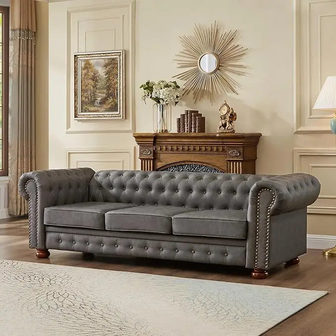 89" Faux Leather Couch Upholstered Sofa