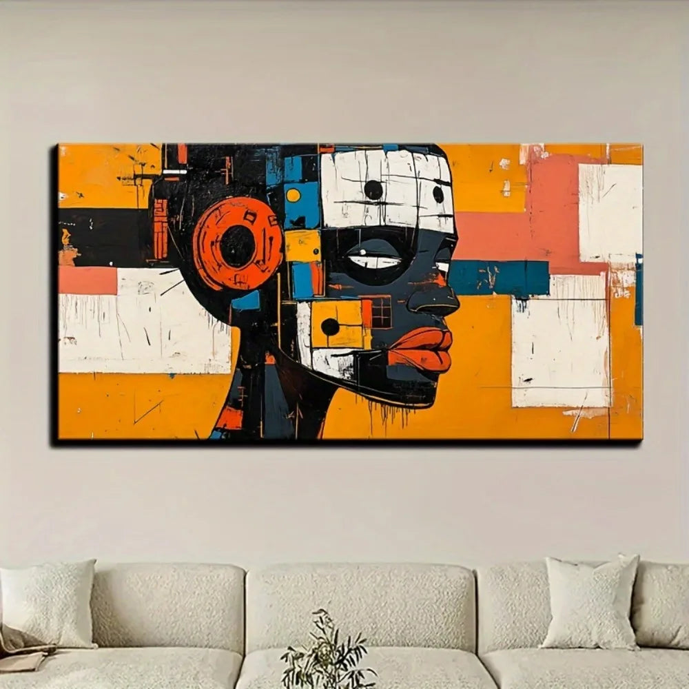 Robot Wearing an African Mask Abstract Painting