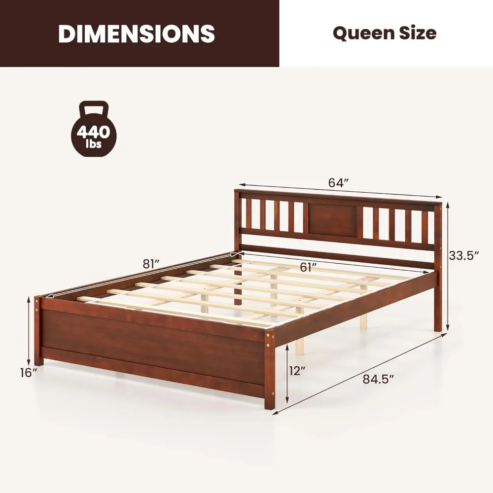 Queen Size Solid Wood Platform Bed Frame