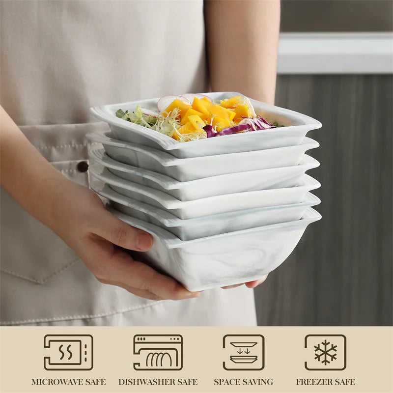 26Pcs Nordic Marble Pattern Porcelain Plates and Bowls