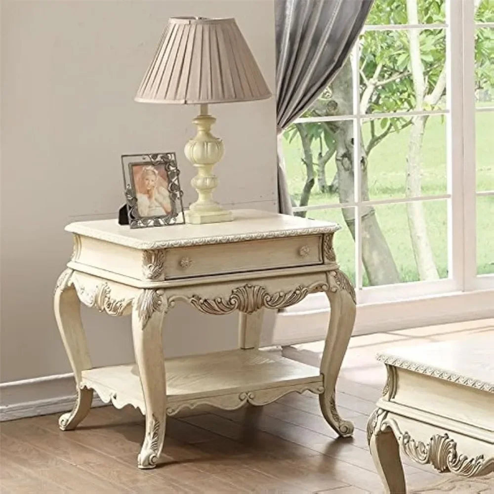 Ragenardus 1 Drawer Wooden End Table with Bottom Shelf in Antique White