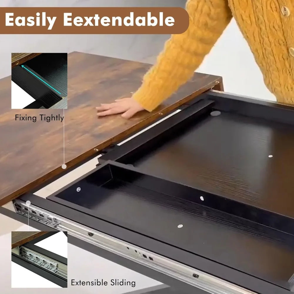 Extendable Rectangular Wooden Dining Table for 4 6 8 People