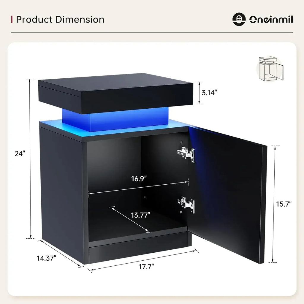 LED Nightstands Set of 2, Night Stand with Storage Cabinet