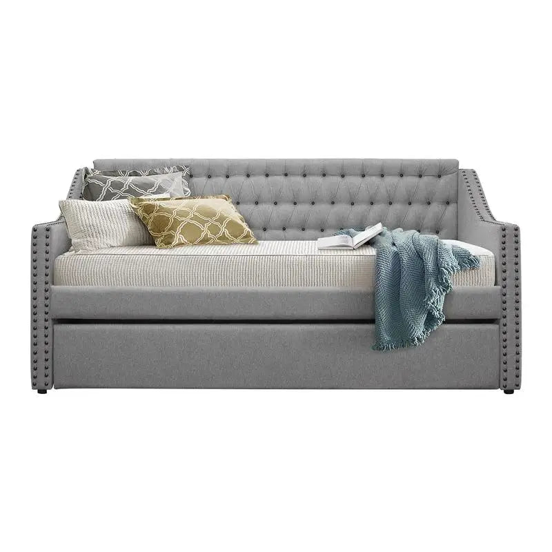 Gray Fabric Upholstered Sofa Bed with Trundle