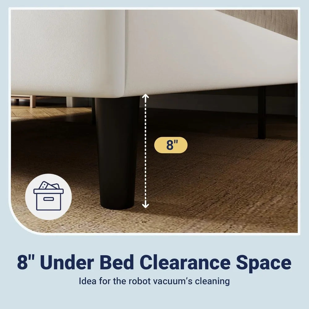 Queen/King Bed Frame with Velvet Upholstered Wingback Headboard