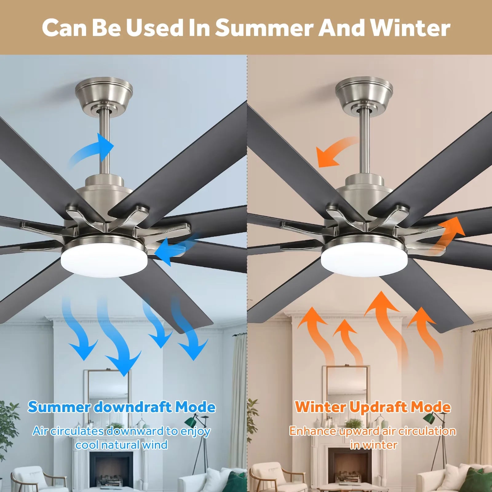 Modern 66-inch Ceiling fan with LED DC  with remote control