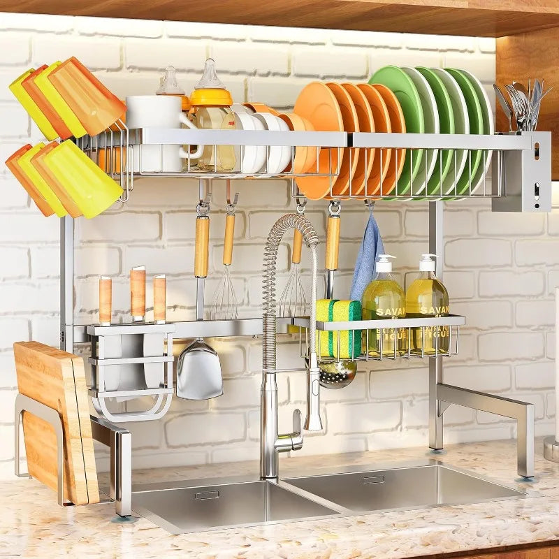 Adjustable (26.8" to 34.6") Large Dish Drainer Drying Rack
