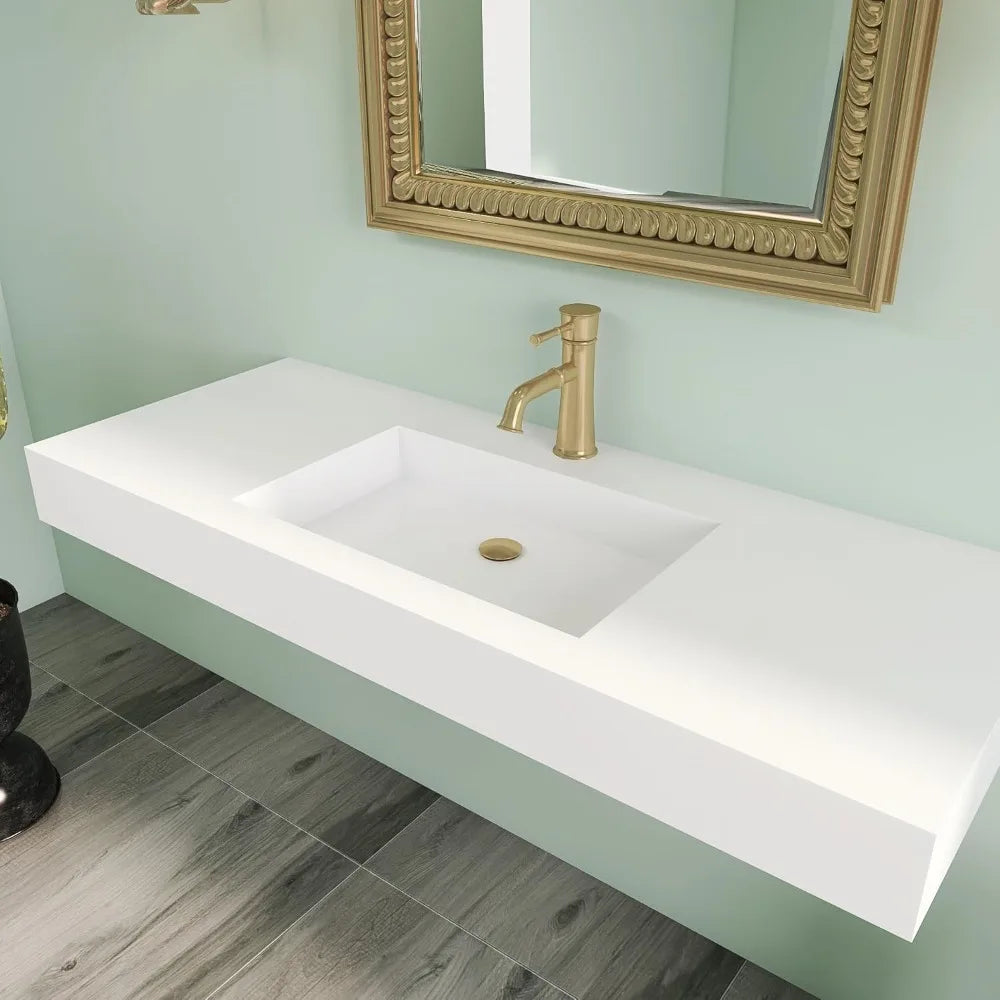 Matte White Stone Wall-Hung Resin Solid Surface Vanity