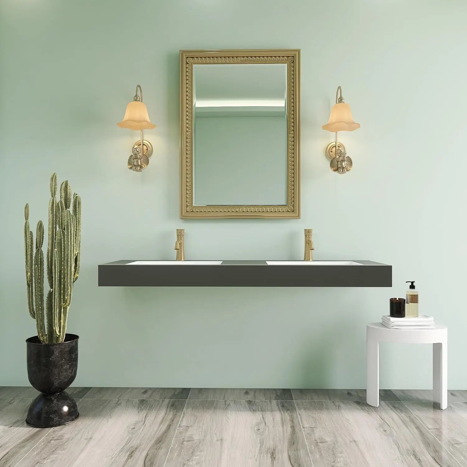 Matte White Stone Wall-Hung Resin Solid Surface Vanity