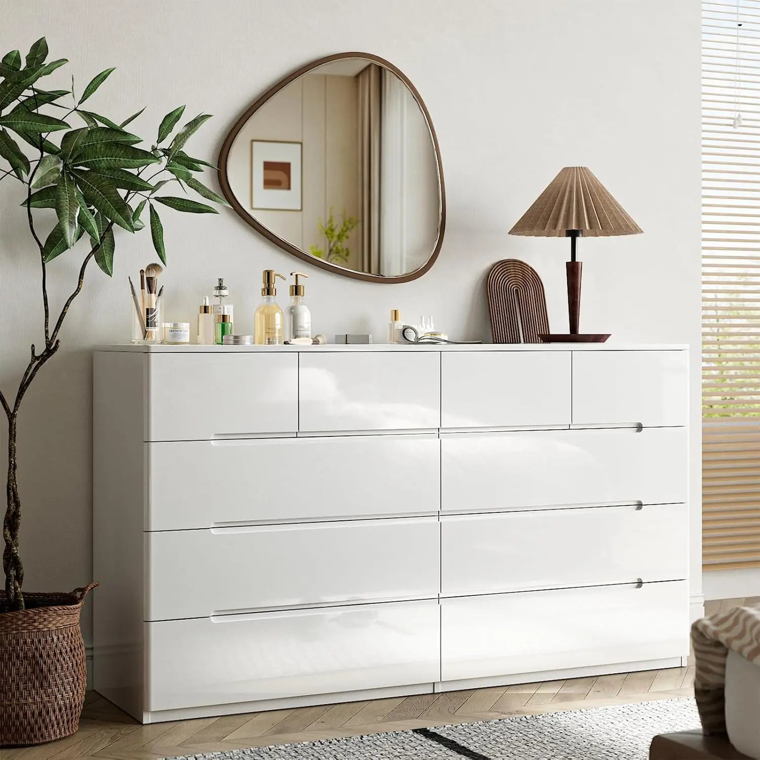10 Drawer White High Gloss Modern Storage Dresser
