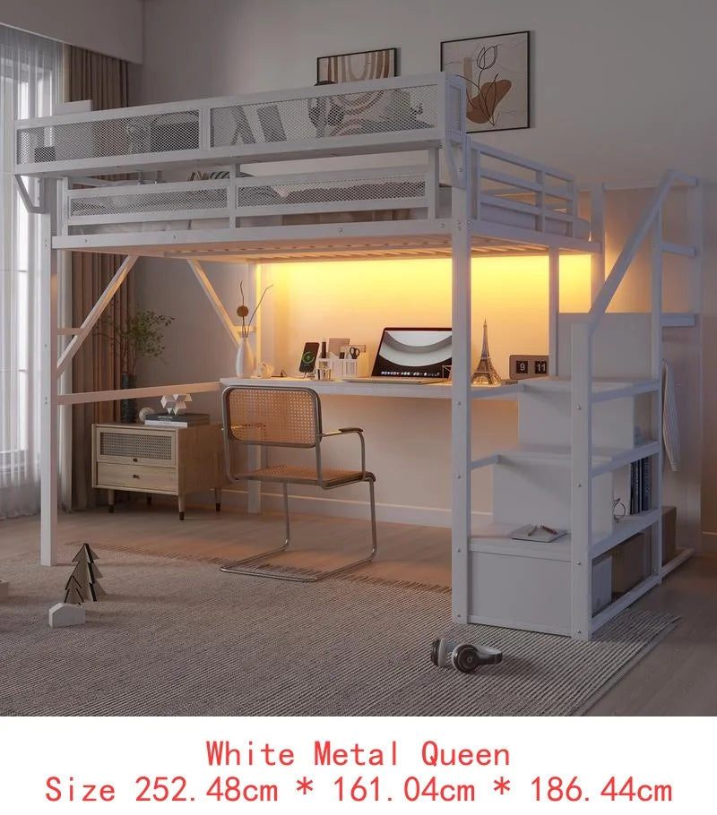 Full Size Metal Loft Bed with Stairs