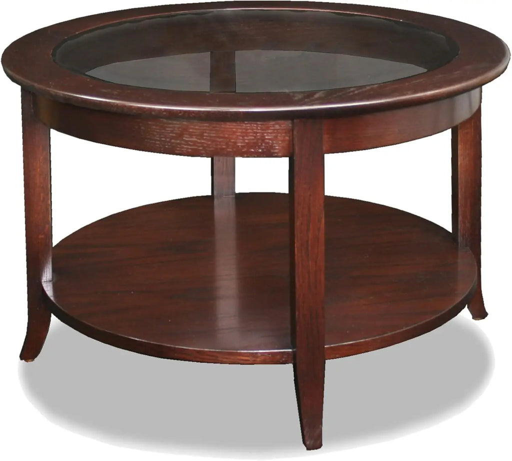 Sheldon Round Glass Top Solid Wood Coffee