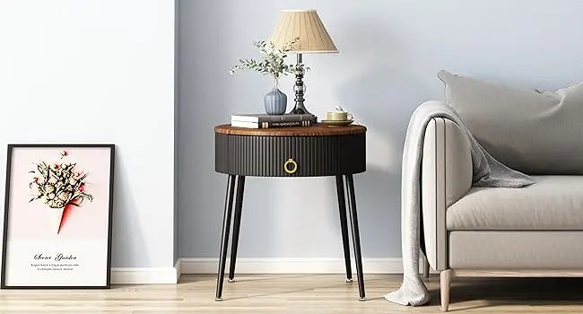 Side Tables Set of 2, Round Nightstand with Drawer, Modern End Tables