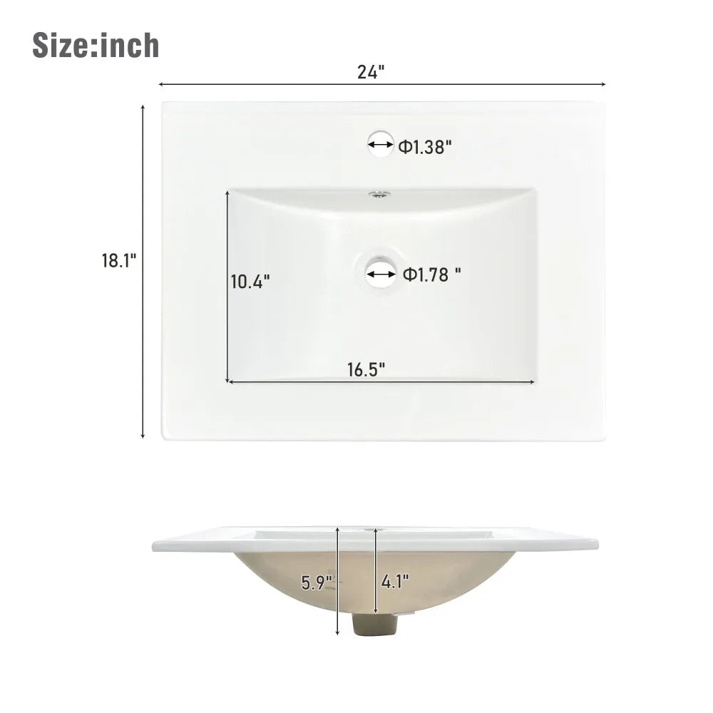 Rectangular 1-3 Hole Bathroom Resin Sink [Sink Only] 36x18"