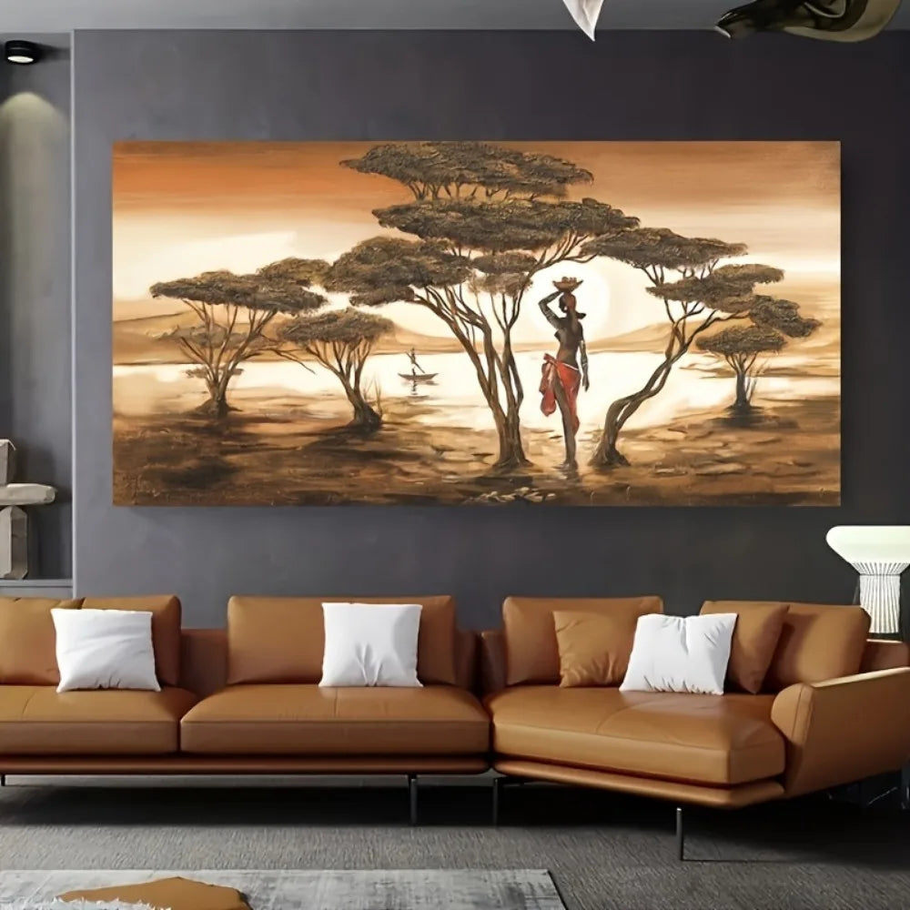 African Sunset Abstract Canvas Wall Art w/pine solid wood frame
