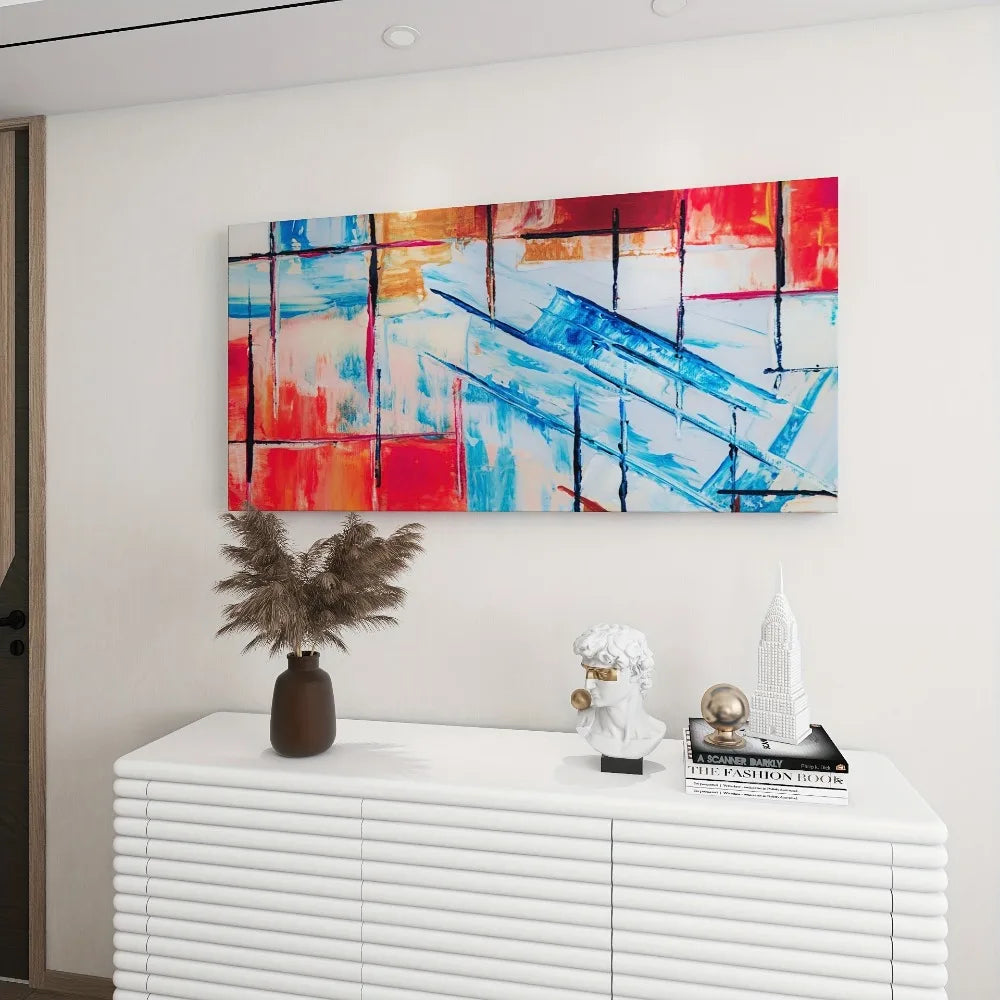 Abstract Blue, Red and Orange Canvas Wall Art w/pine wrapped frame