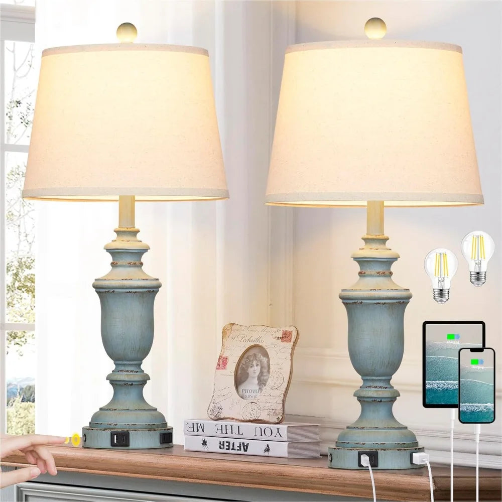 Coastal Table Lamps (Set Of 2) W/USB C+A Ports