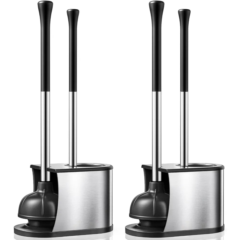 Stainless Steel Toilet Plunger and Brush Set: 2-Piece Rust-Resistant Combo