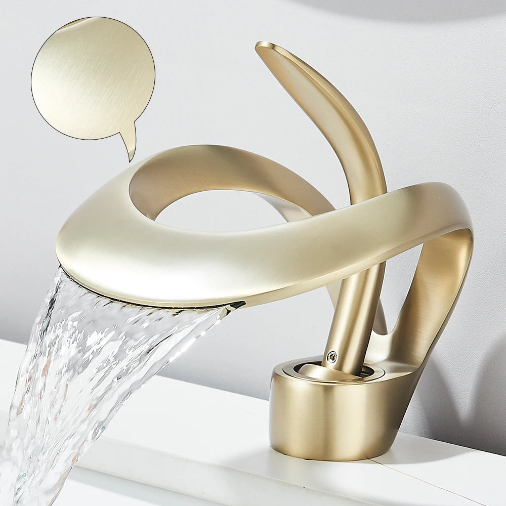 Solid Brass Waterfall Basin Faucet Single Handle Hot Cold Water Mixer Tap For Bathroom Sink