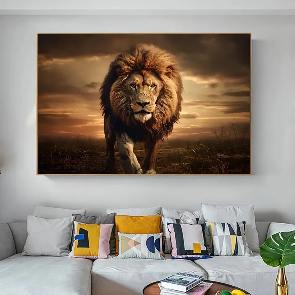 Lion frameless canvas mural