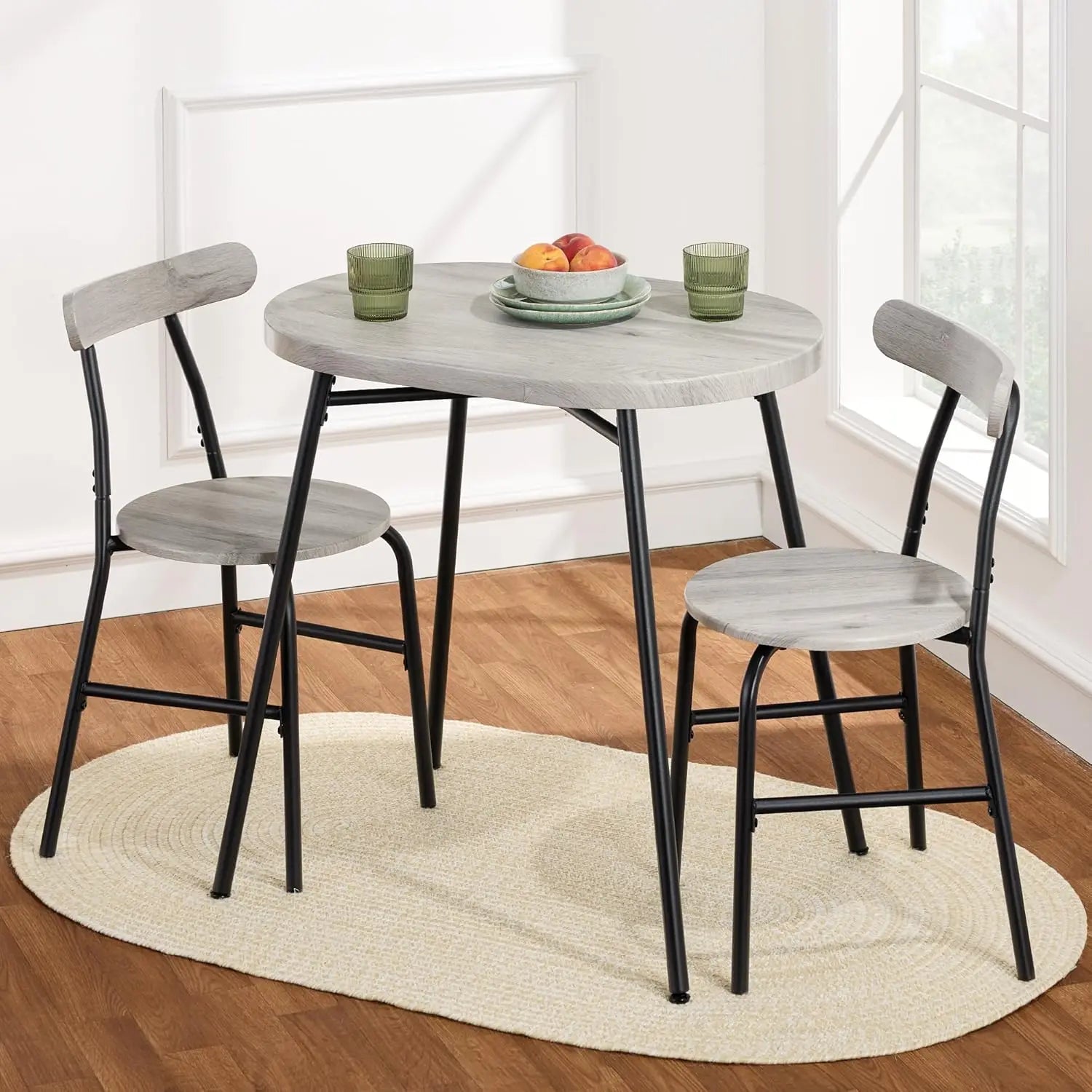 Modern Oval Dining Table Set w/ 2 Chairs