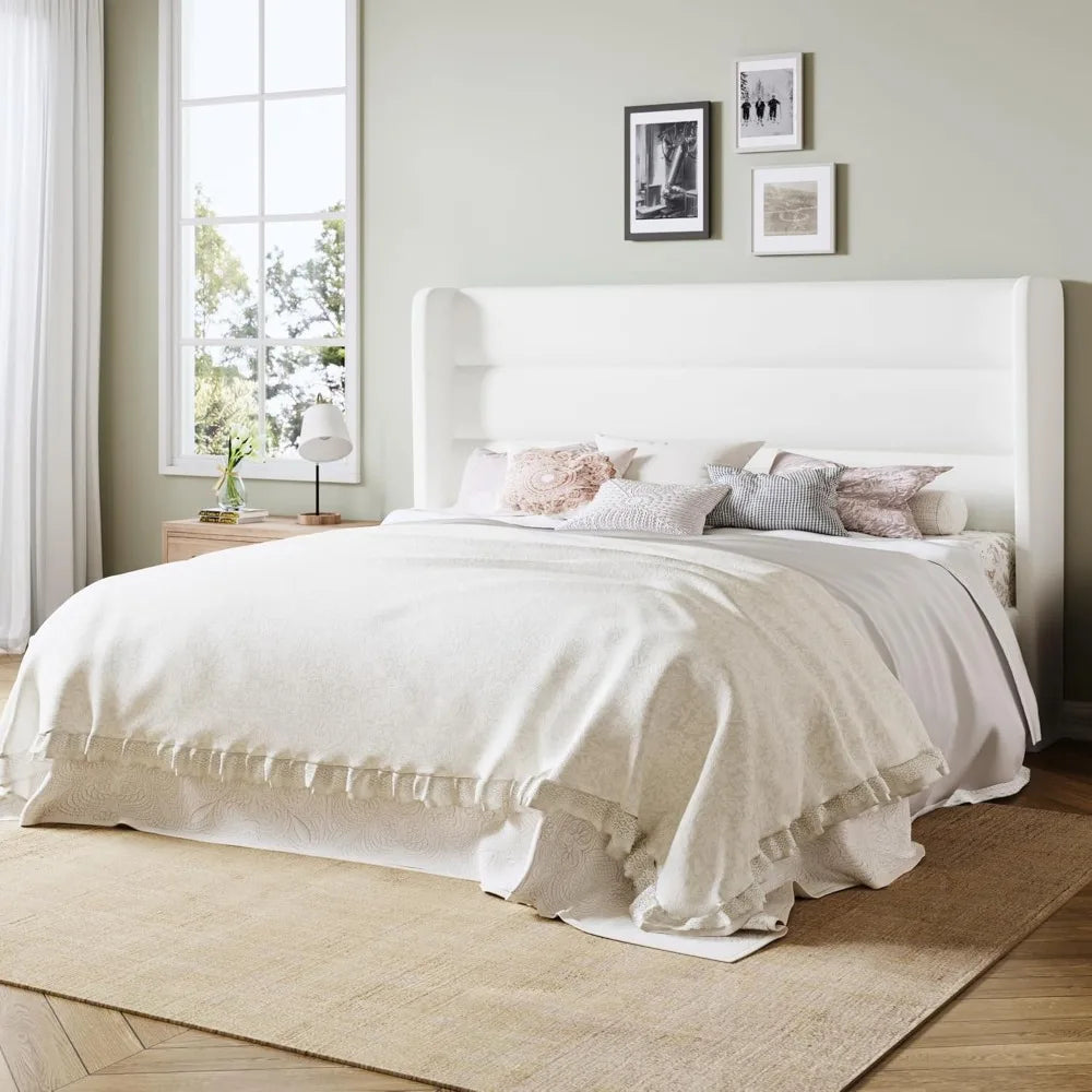 Queen/King Bed Frame with Velvet Upholstered Wingback Headboard