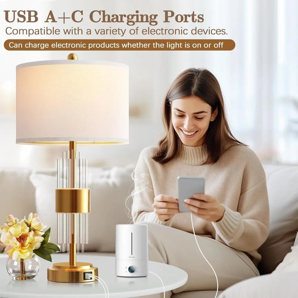 Gold Bedside Lamps With Touch Control (Set Of 2)