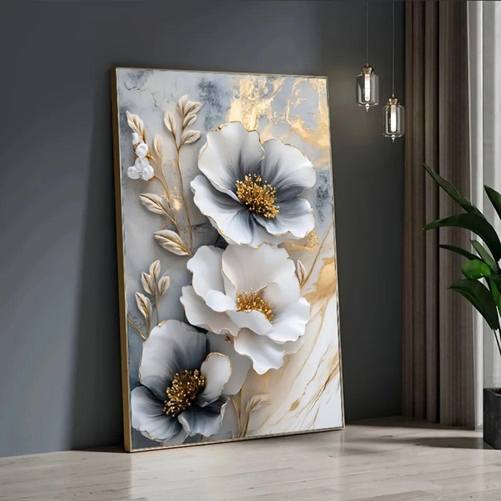luxury 3D floral canvas mural