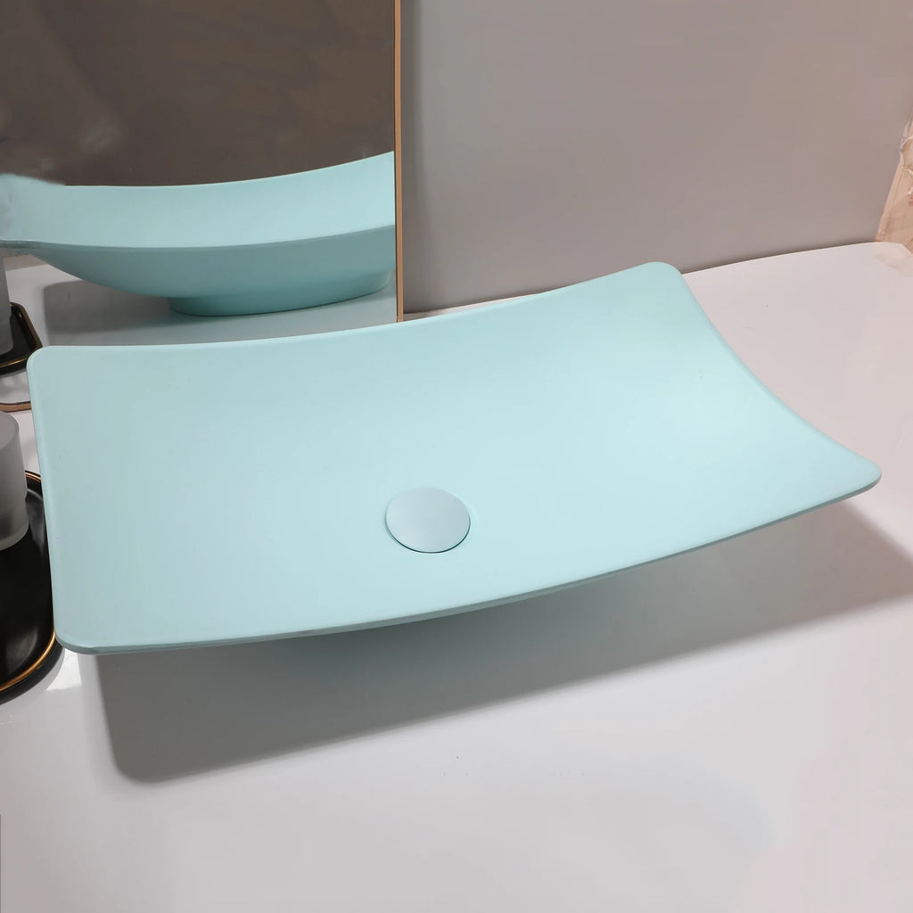 White Rectangular Vessel Sink With Drain