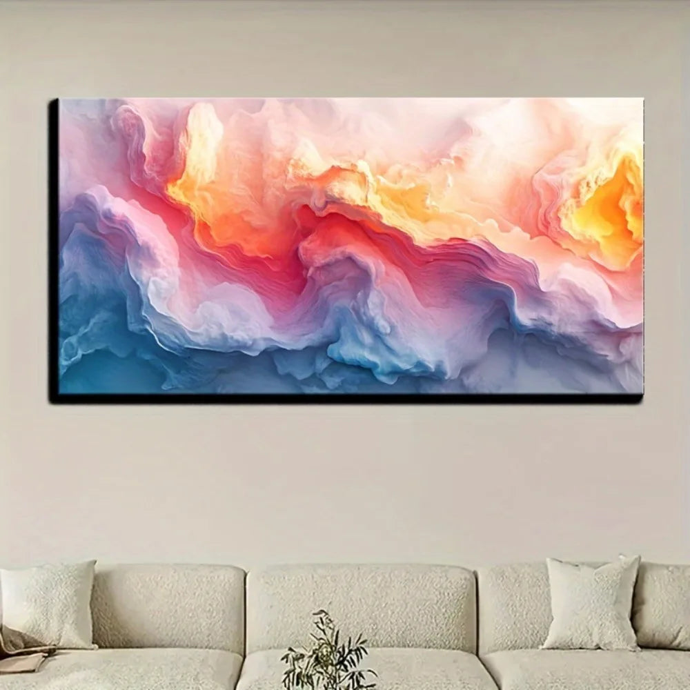 navy blue yellow abstract wall decorationw/1.5 inch thick pine solid wood frame