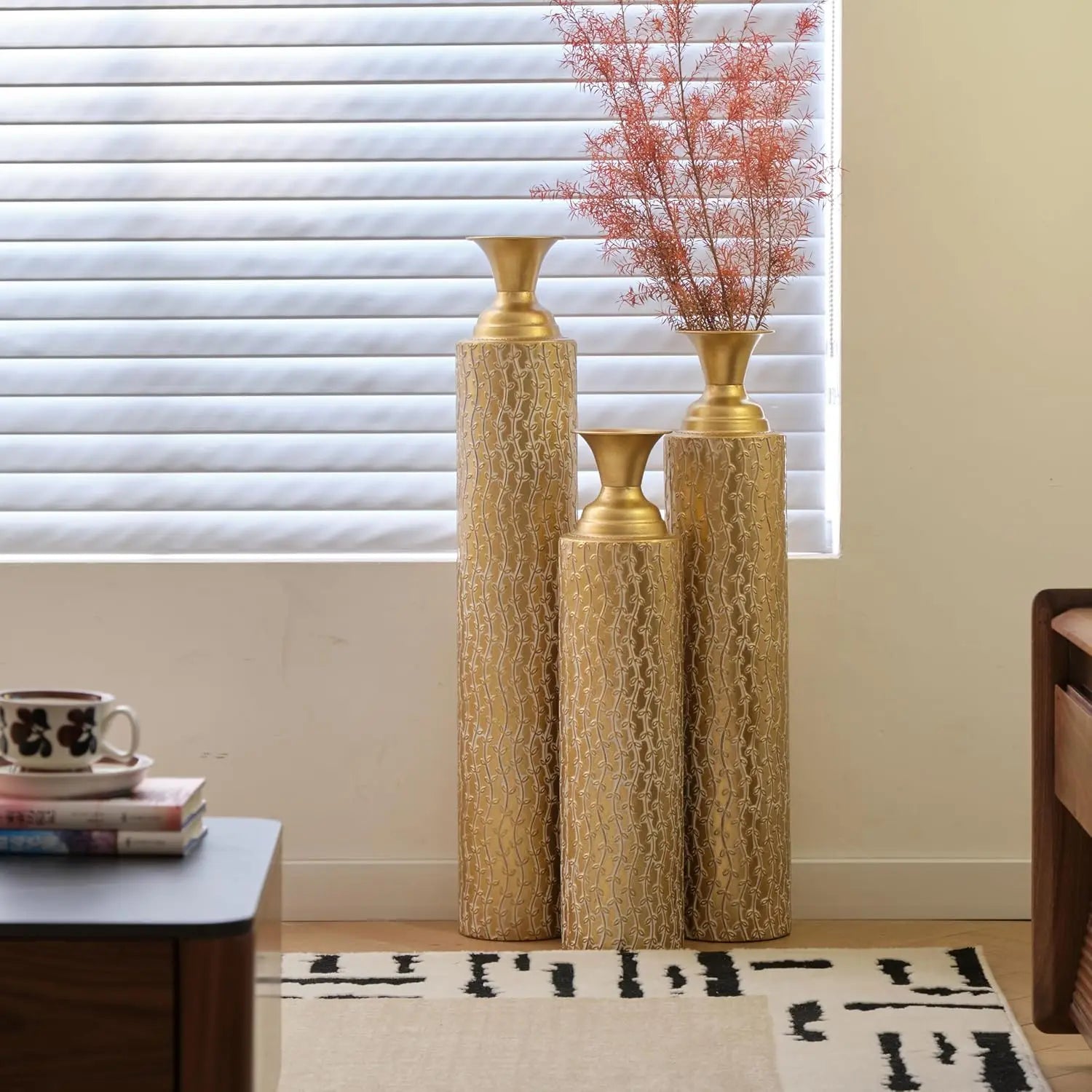 Gold Metal Vase Set of 3